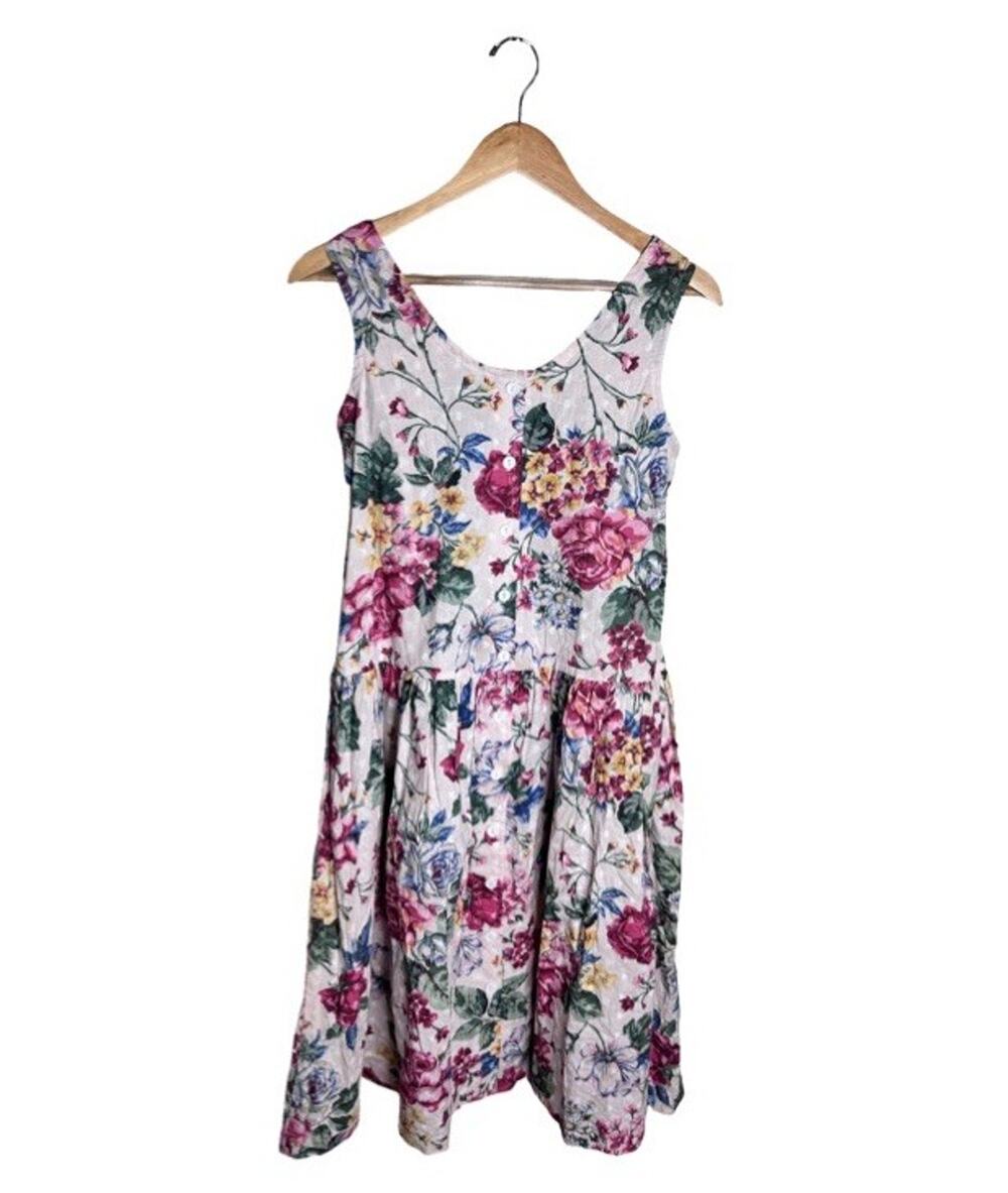 Vintage Brights Creek Dress Floral Cottagecore Tea Party Size 8 White Pink